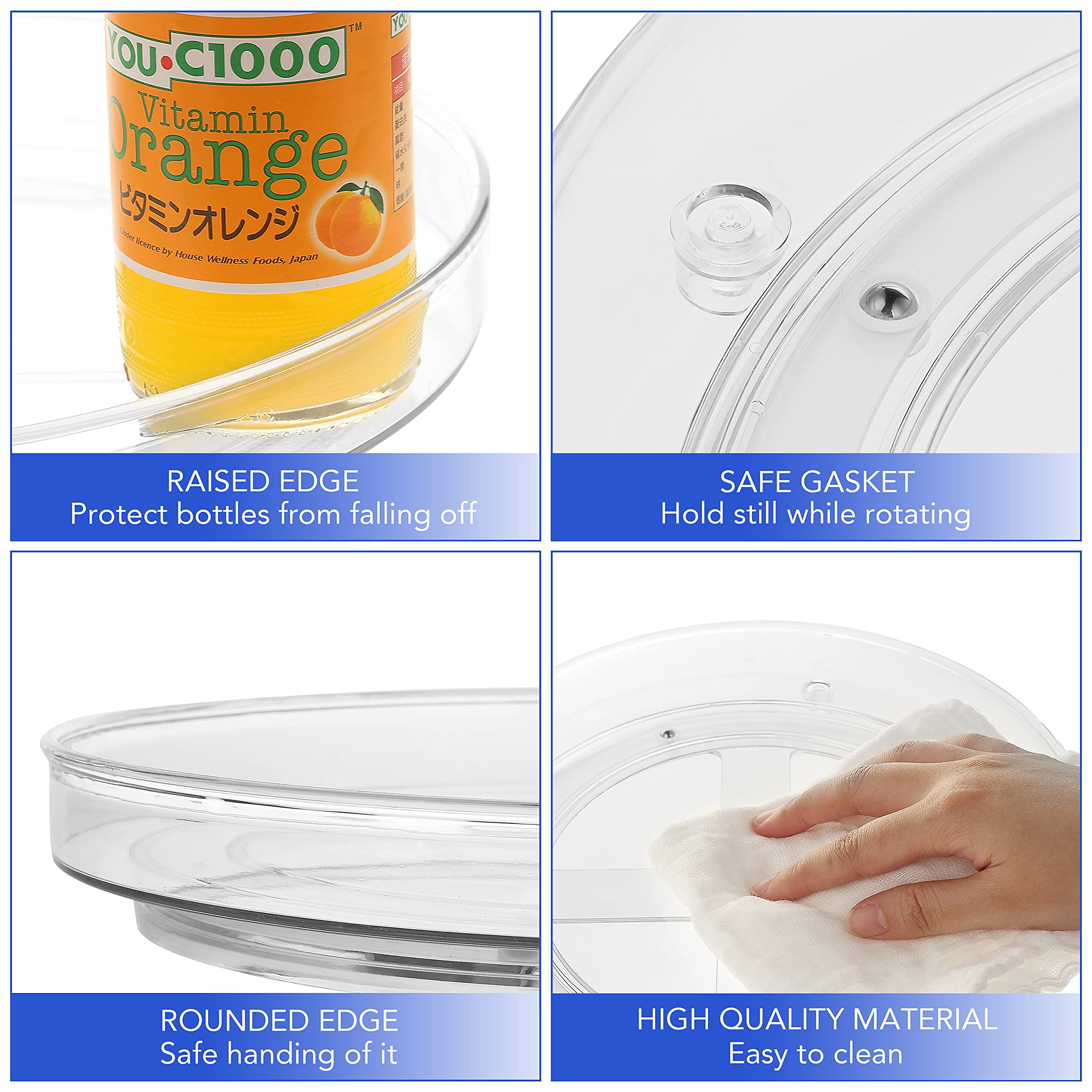 Pack of 2 lazy susan turntables each measuring 10.5 by 10.5 by 1.8 inches