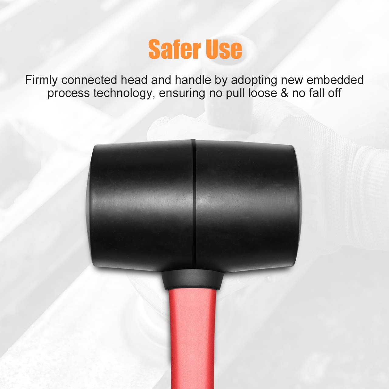 Fiberglass handle with non-slip grip on mallet