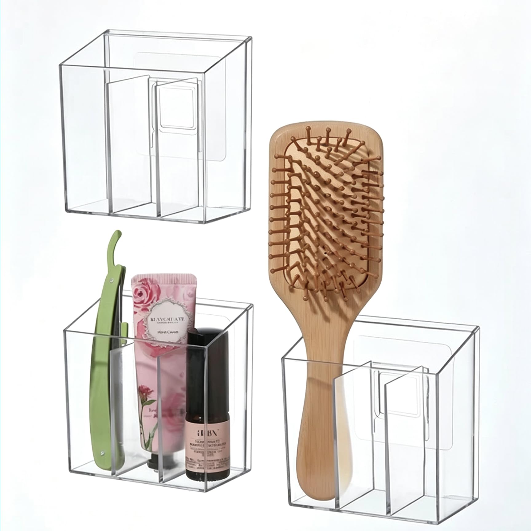Two-pack wall mount clear acrylic storage organizers