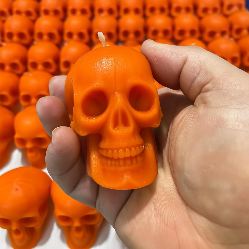 Orange skull candles for spells two piece set height 2.36 inches