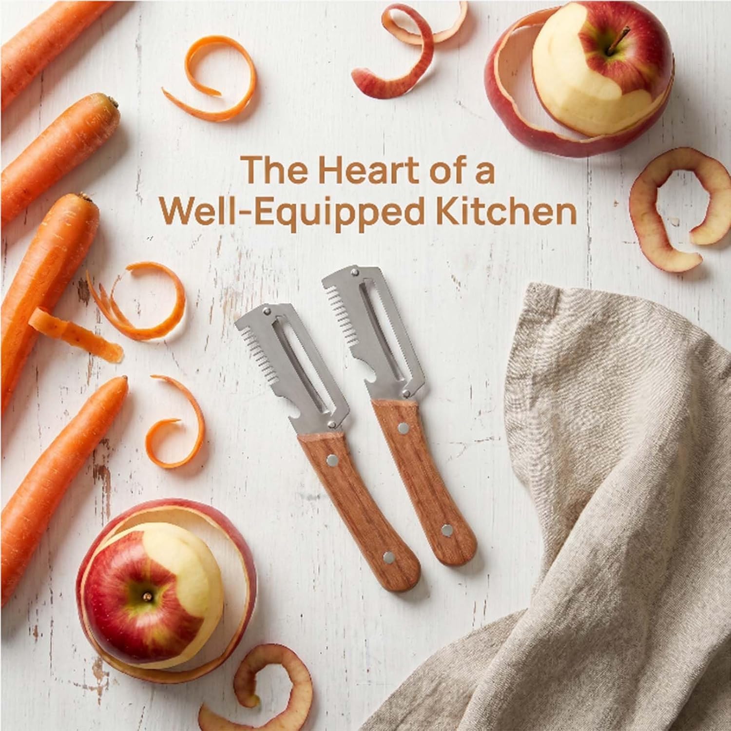 Compact kitchen peeler fits in drawer or travel kit
