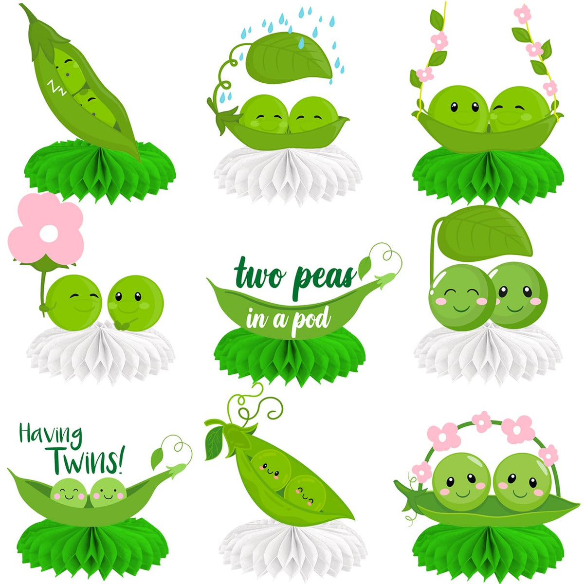 Two Peas in a Pod honeycomb centerpiece for baby shower