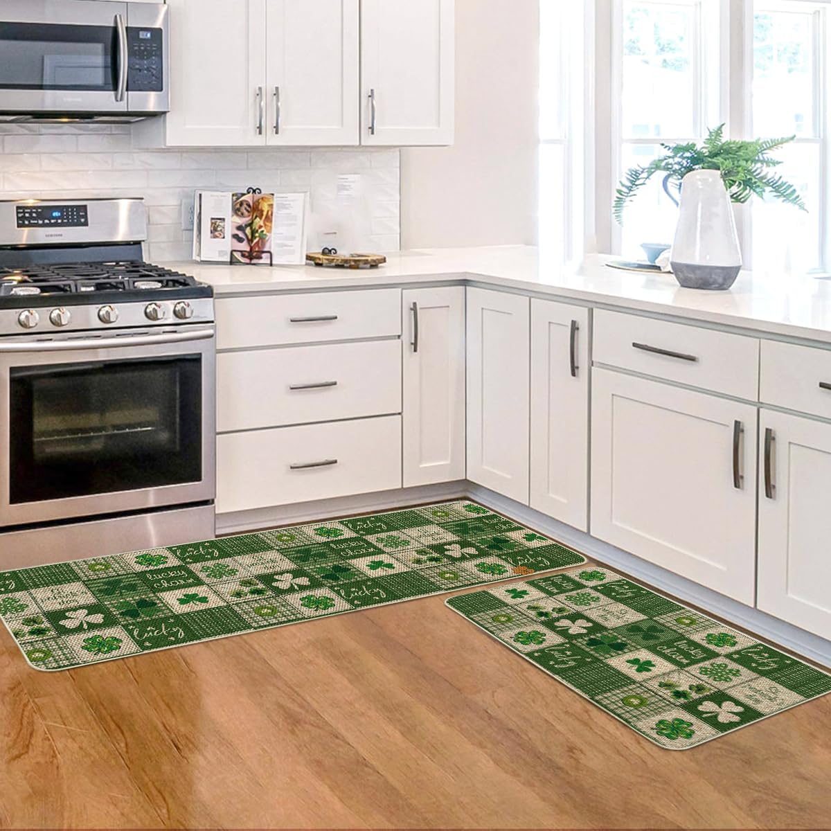 Two mats measuring 17x29 and 17x47 inches for kitchen use