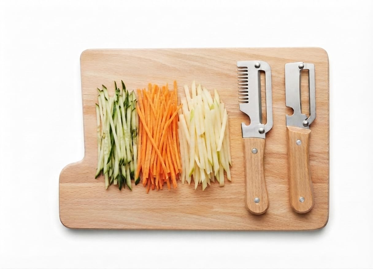 Kitchen tool set with wooden handle peeler