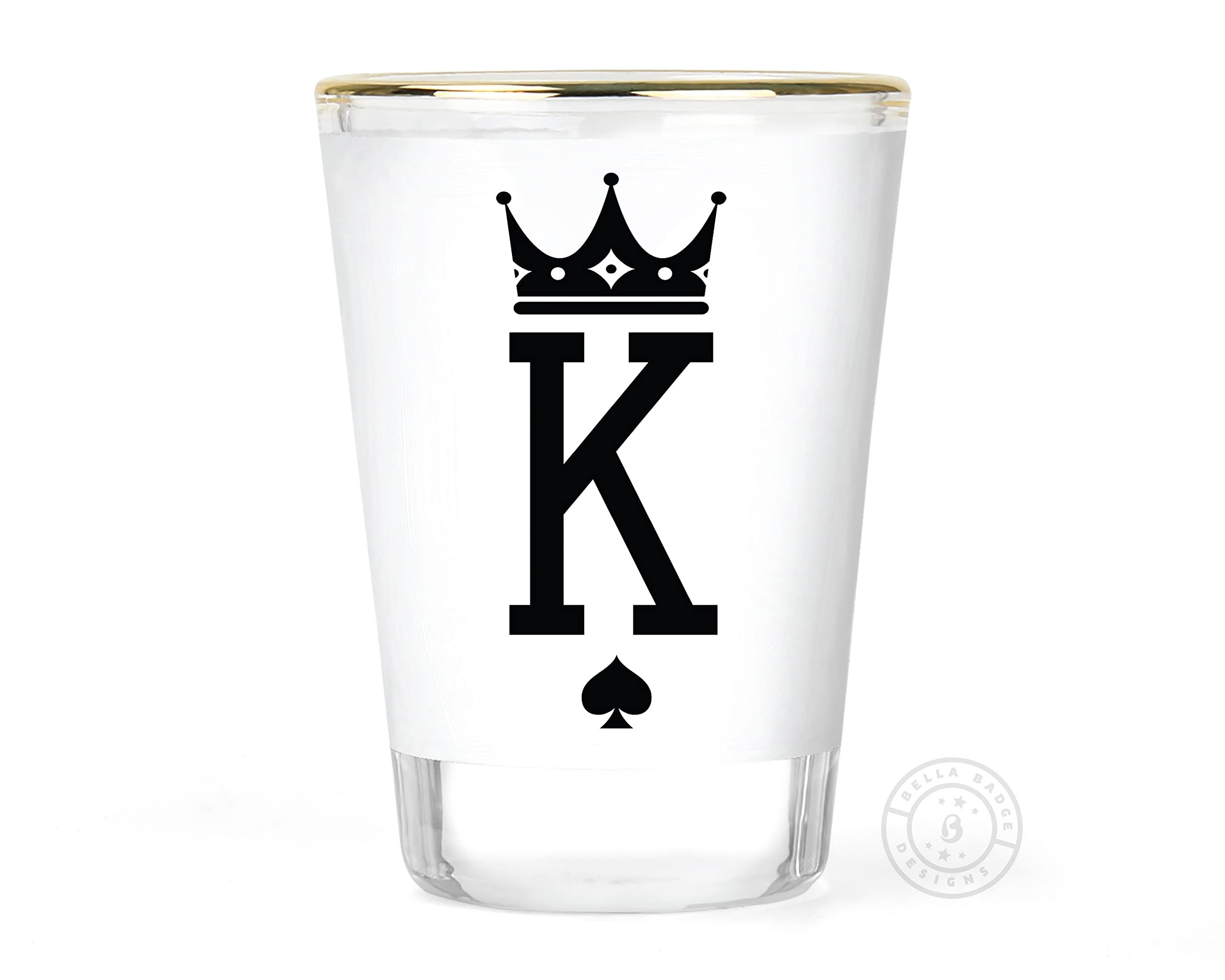 Two-piece frosted glass shot glasses with crown designs for couples
