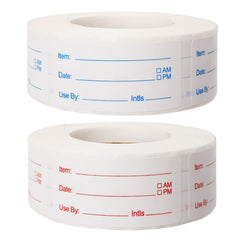 Two rolls blue and red food labels totaling 1000 pieces