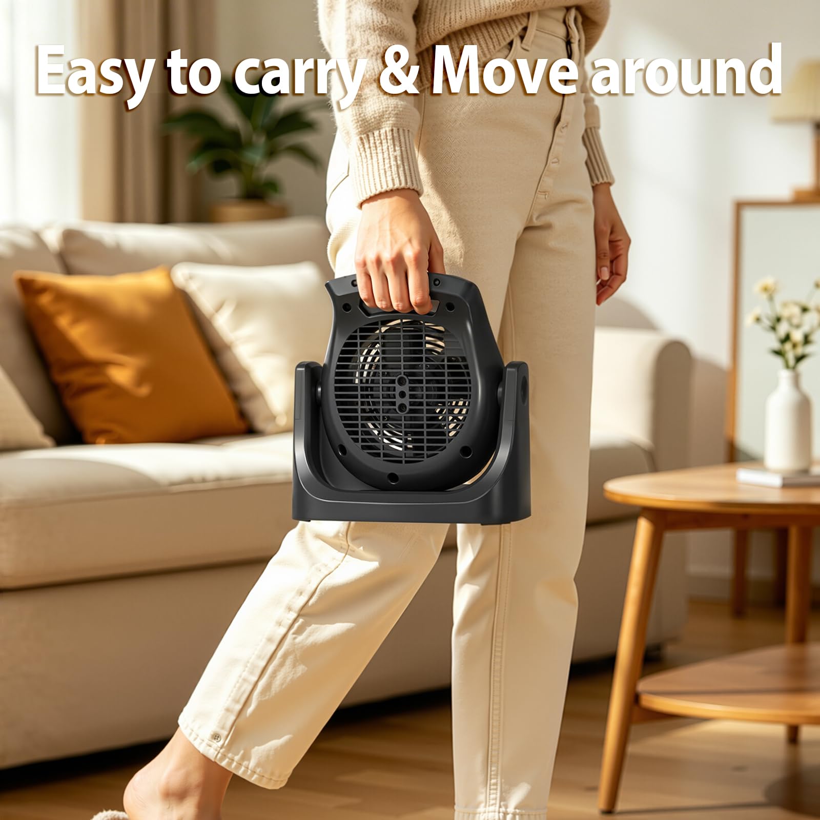 two-speed heater fan with 0 to 45 degree tilt