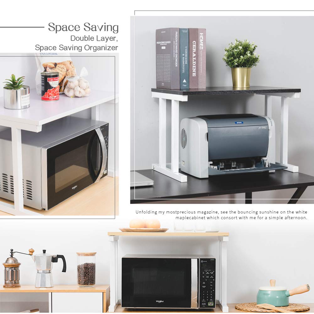 Two-tier kitchen counter shelf for microwave and oven