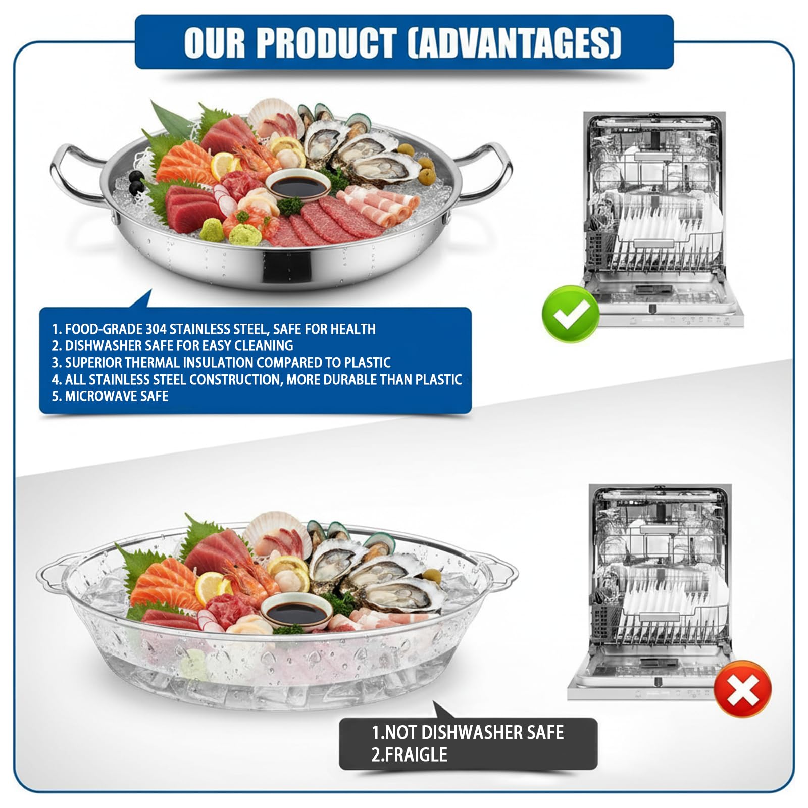 detachable two-tier construction keeps items chilled or warm