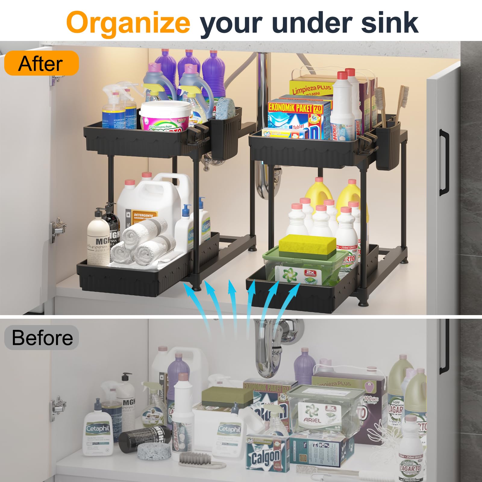 Includes two hanging cups and six C shaped hooks