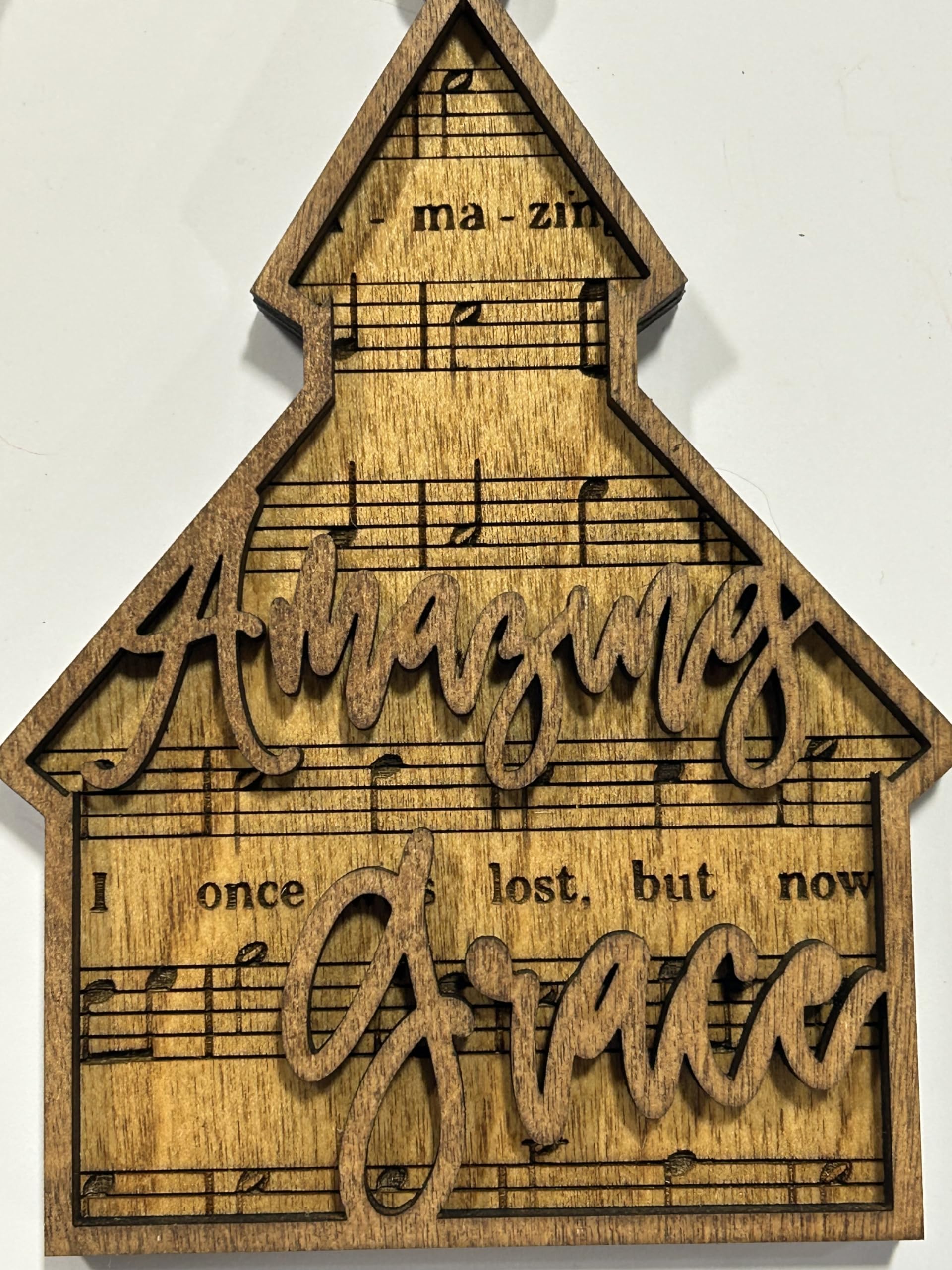 USA made two-tone laser cut wood ornament by family team