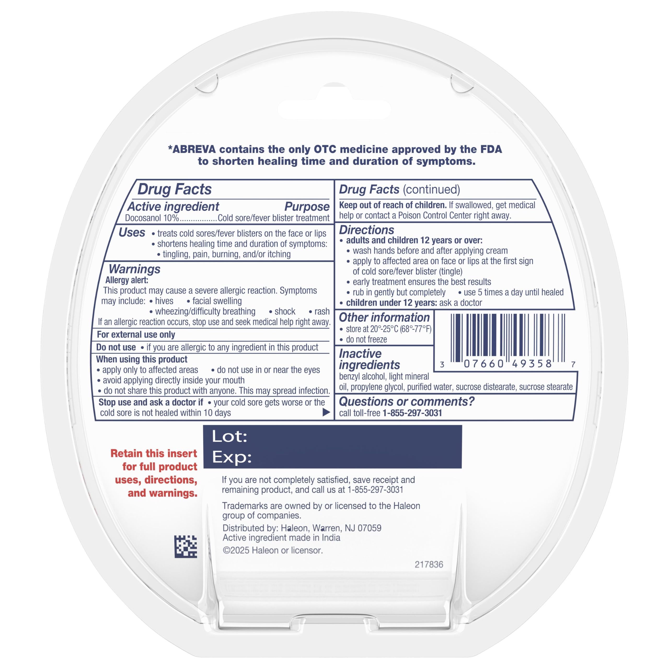 Abreva 10% docosanol therapy for cold sores 0.07 oz