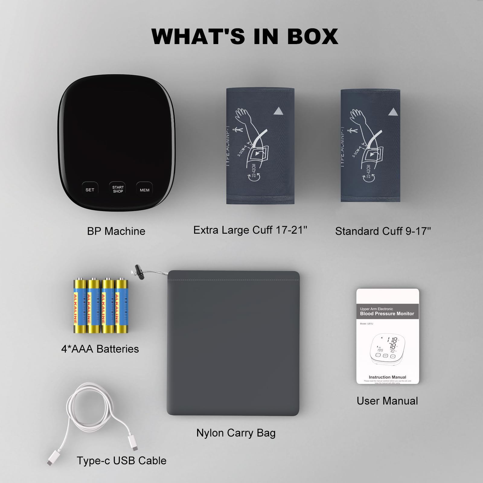Carry bag and accessories for blood pressure monitor kit