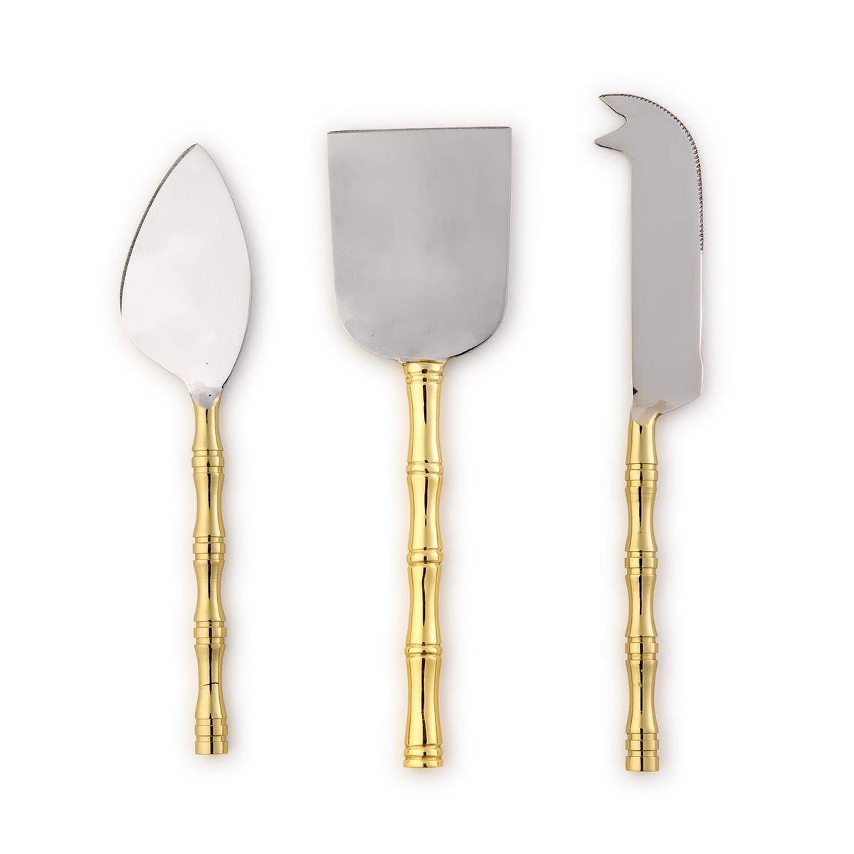 Two's Company Gold Bamboo Cheese Knives 7 inch Set of 3