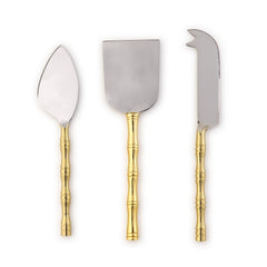 Two's Company Gold Bamboo Cheese Knives 7 inch Set of 3