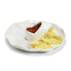 Two's Company Great White Chip and Dip Bowl ceramic 12 inch diameter