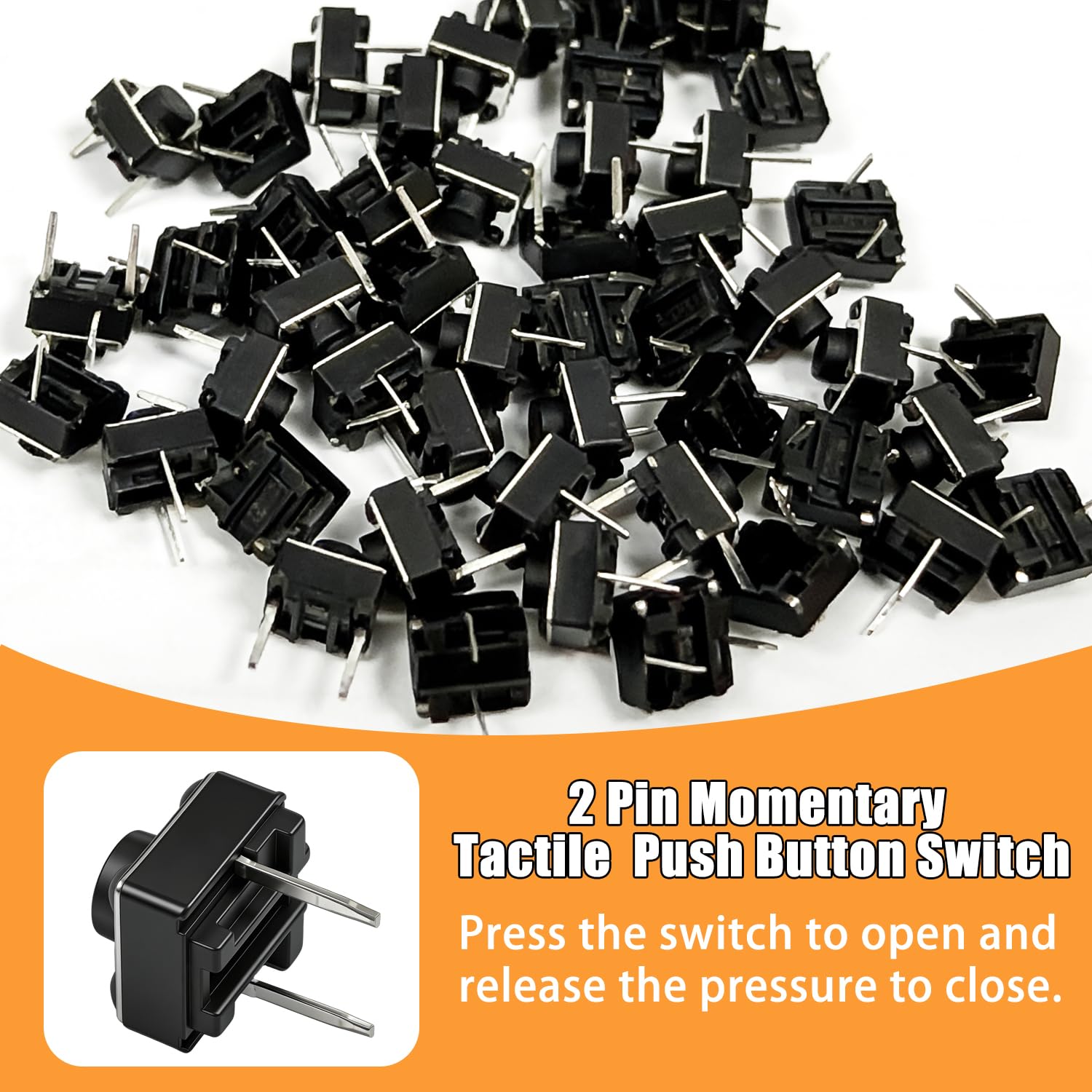 Two pin tact switch metal plastic construction