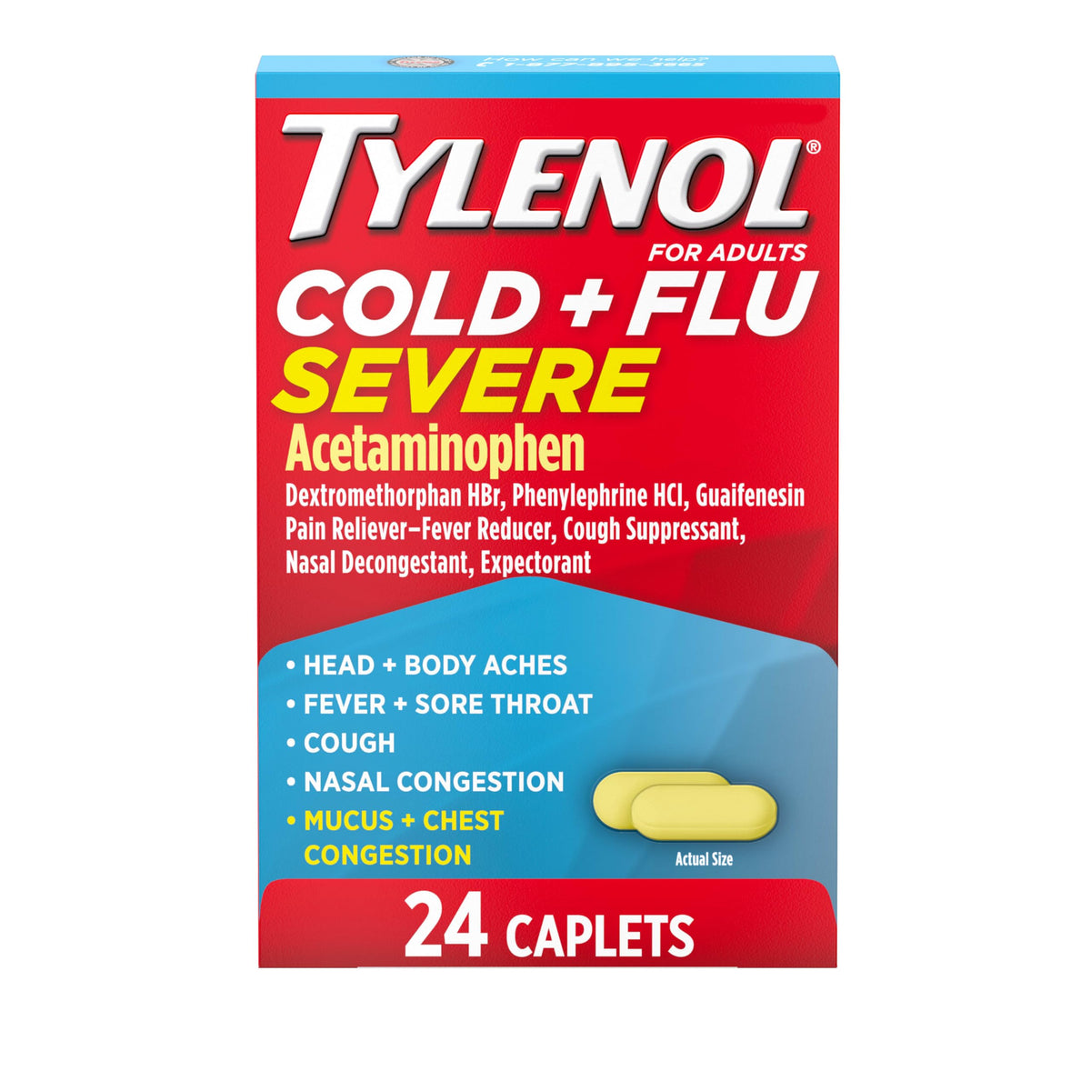 Tylenol Cold + Flu Severe Caplets 24 count packaging