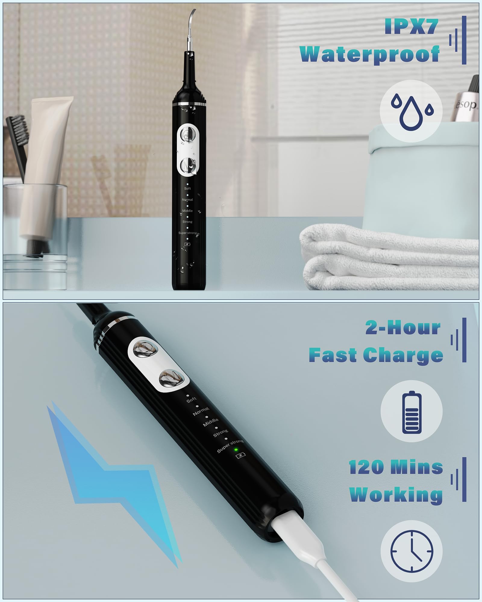 Travel-friendly compact dental cleaning device with LED light