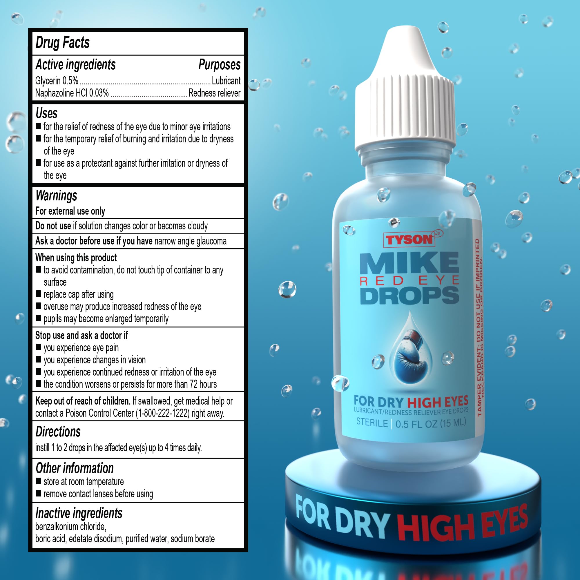 Portable Tyson 2.0 Mike Red Eye Drops packaging for travel