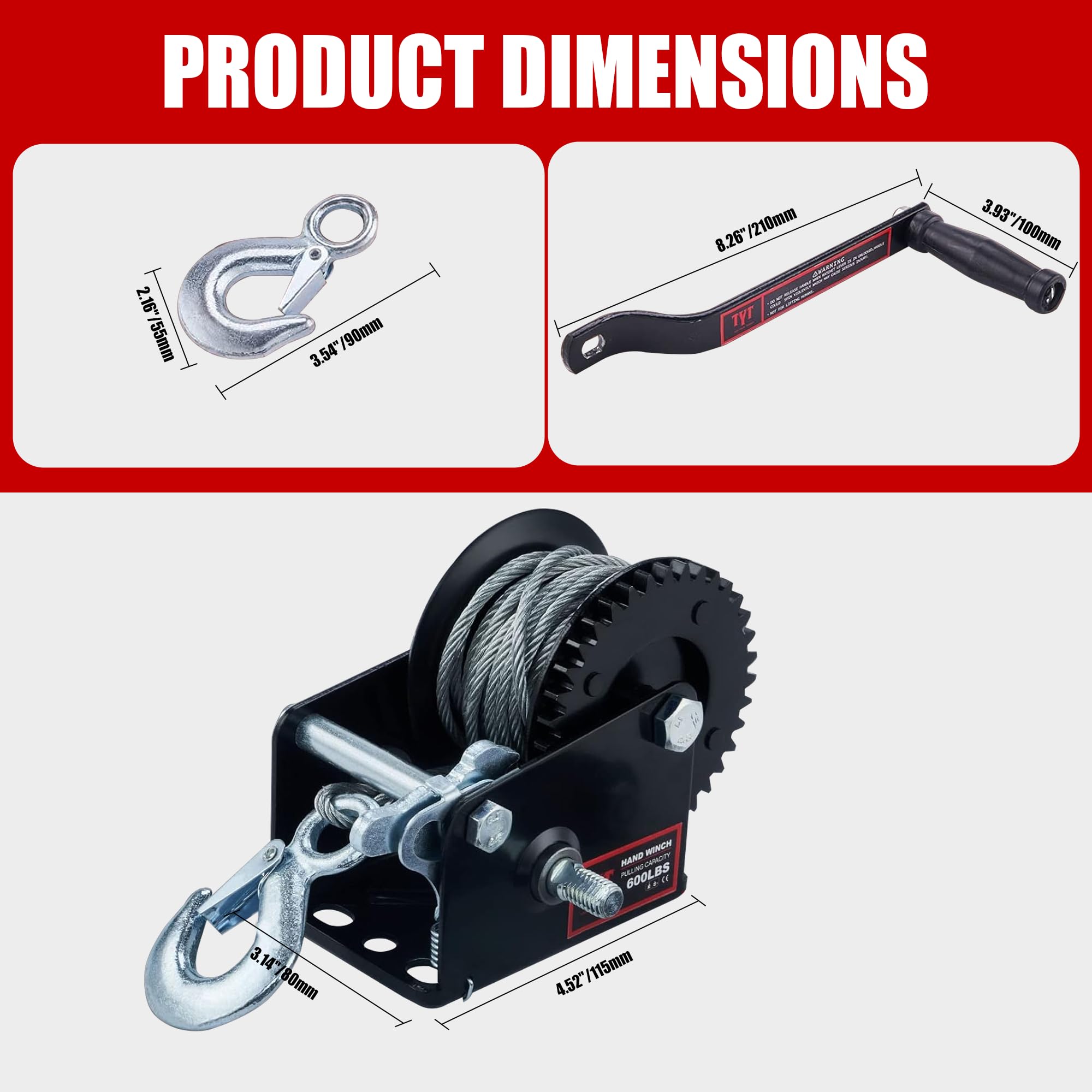 6m steel wire and 4.0mm cable diameter on TYT winch