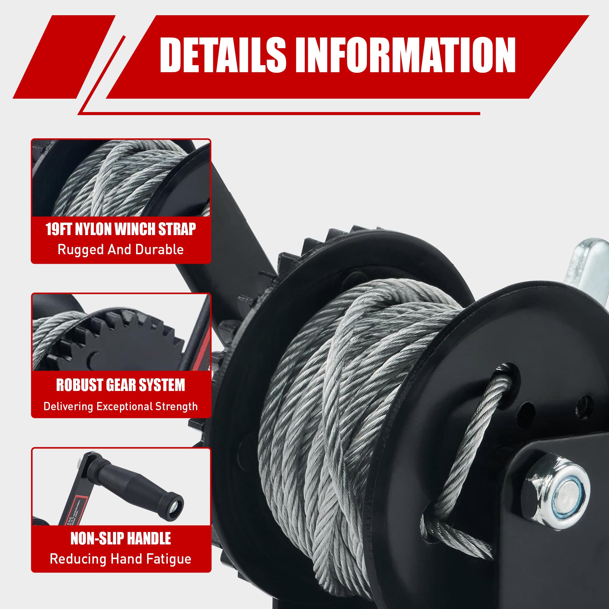 21 cm curved handle for easy cranking on TYT winch
