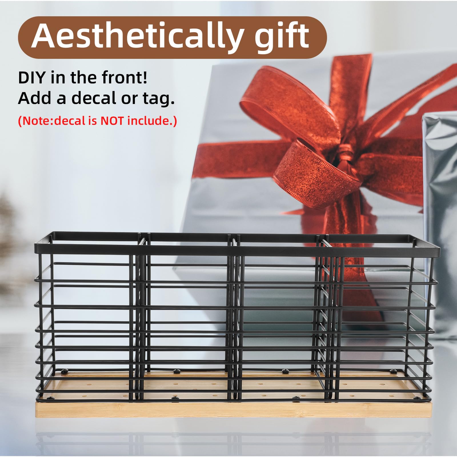 Iron bamboo material utensil holder for kitchen