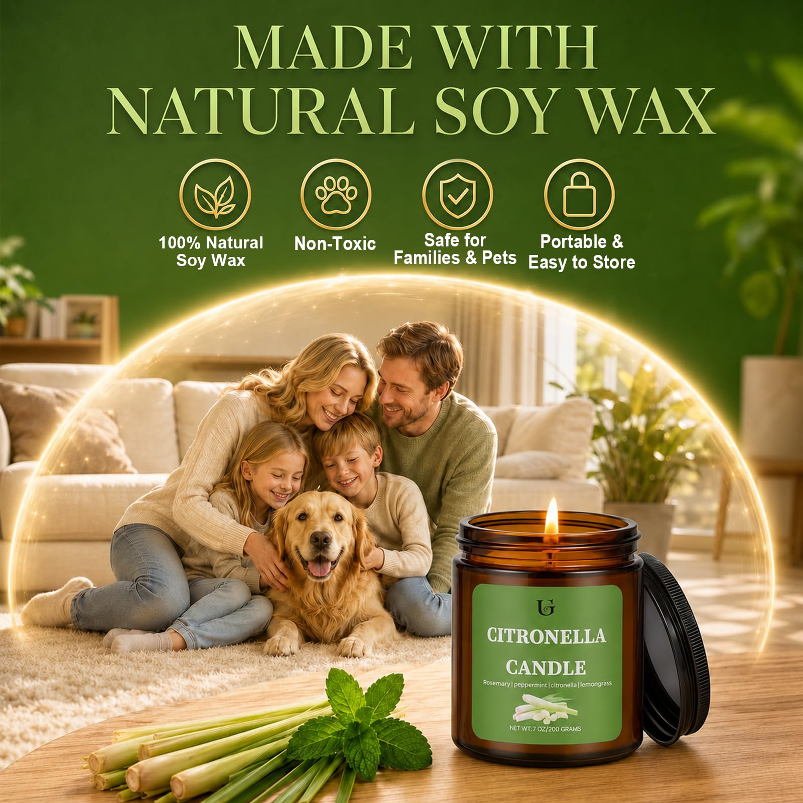 Amber glass jar candle with protective lid for outdoor use