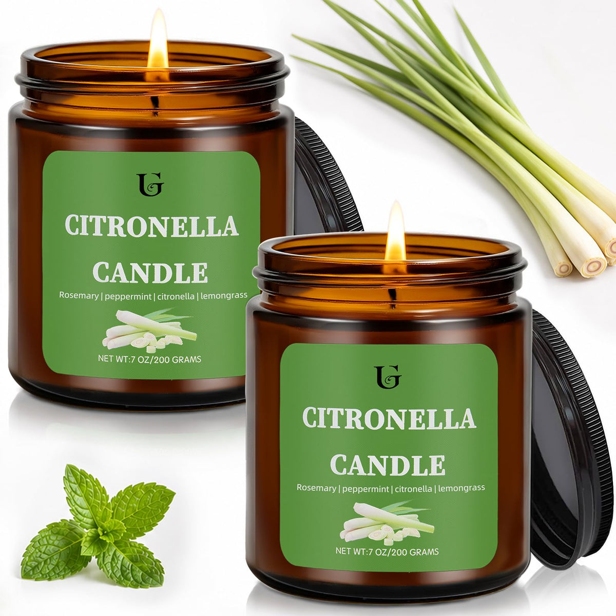 UGBEM Citronella Candles Outdoor 7oz two pack amber jar on patio