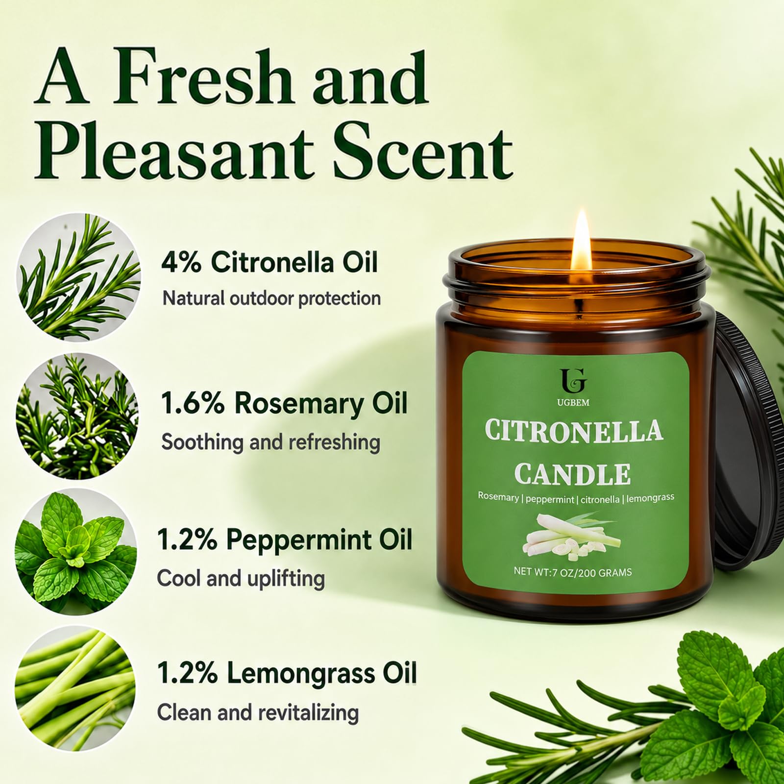 Outdoor citronella candle in amber jar for camping