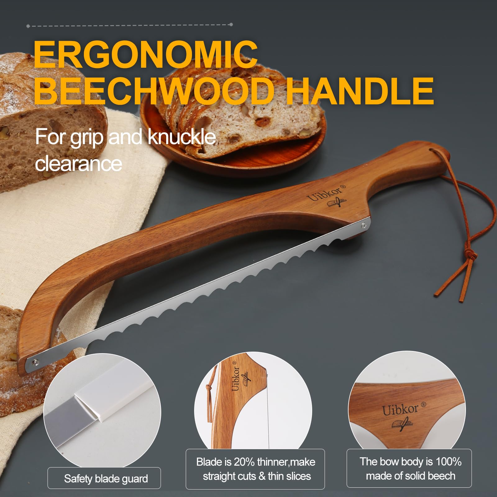 Bagel and baguette slicing knife with serrated blade