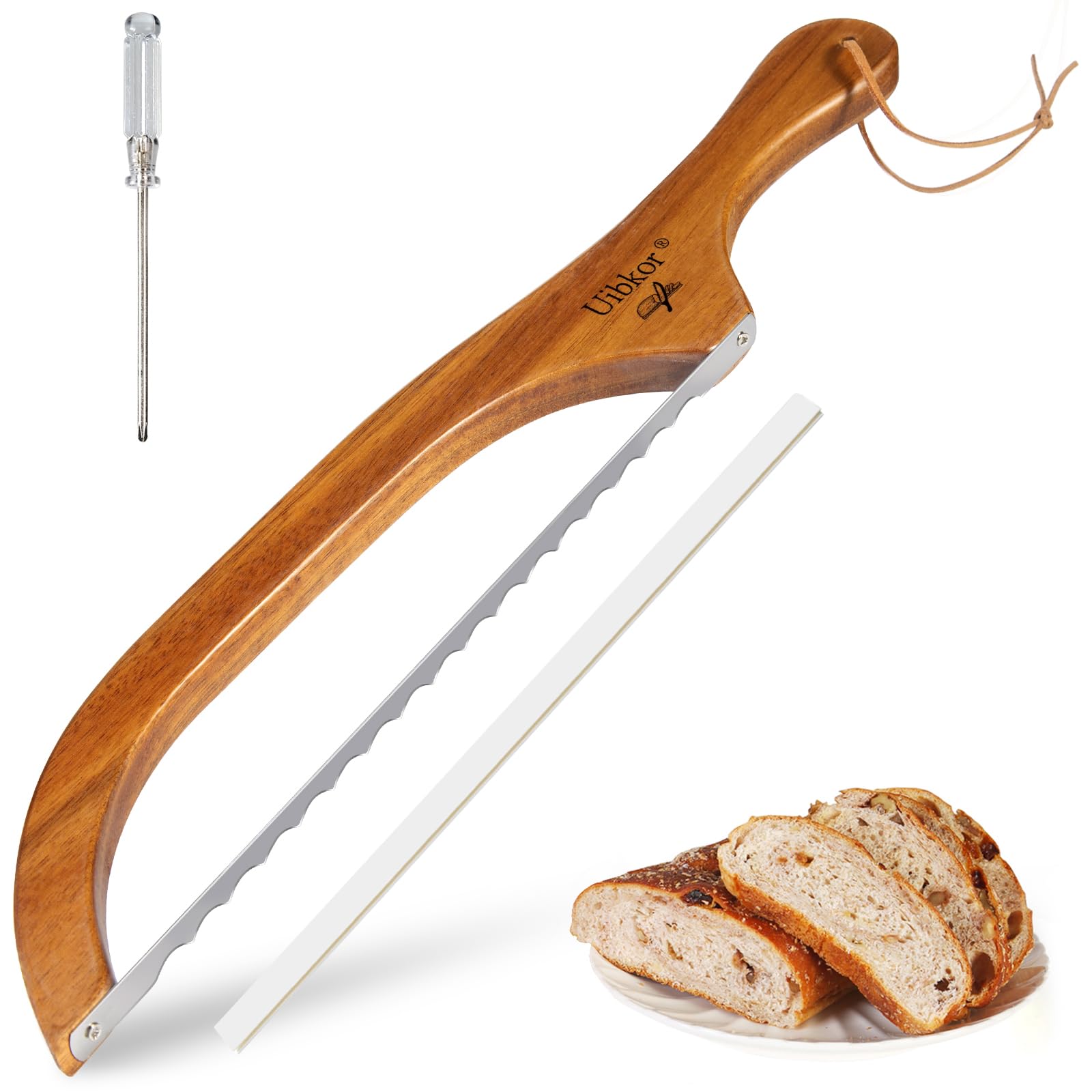 Uibkor wooden bread bow knife 16inch serrated blade