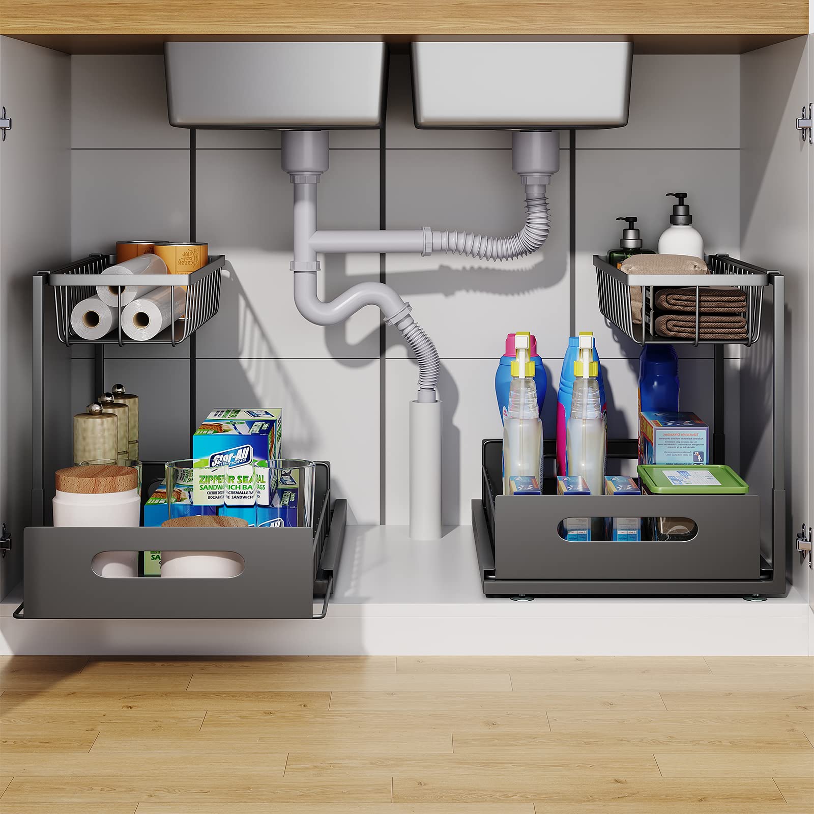 Rust-resistant carbon steel under-sink cabinet organizer