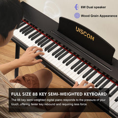 88-key semi-weighted action highlighted on UISCOM digital piano