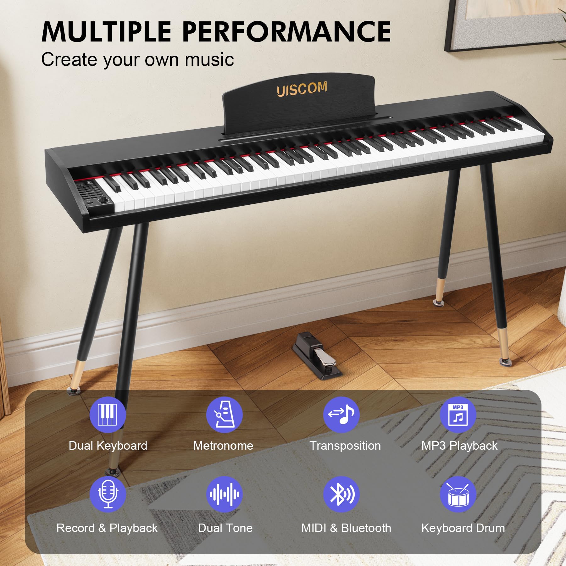Wooden stand and included accessories for UISCOM digital piano