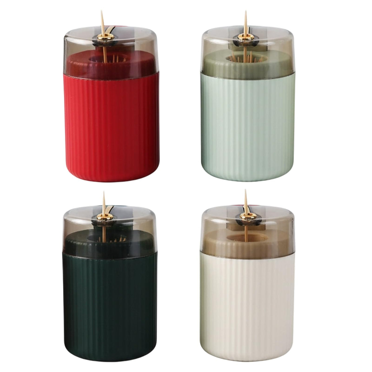 Ujukoxc 4 Pack Toothpick Dispenser in assorted colors on kitchen counter