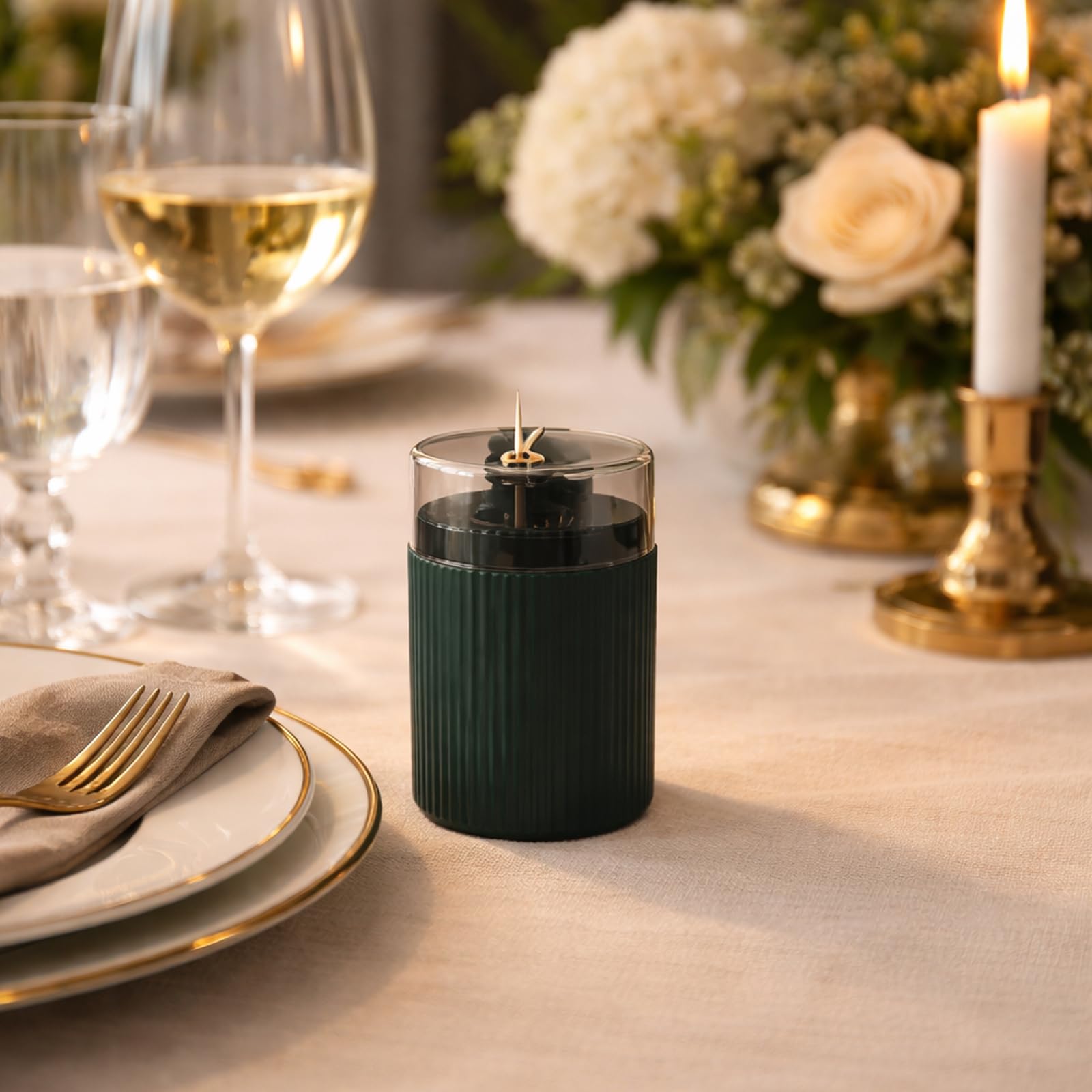 Four compact toothpick dispensers ready for dining table use