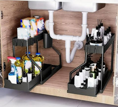 Ukeetap under sink cabinet organizers 15x8x12-8 inches black 2-pack