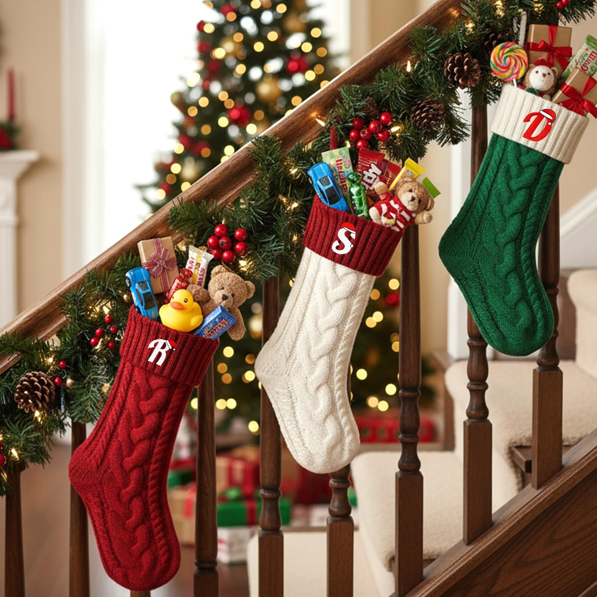 Initial letter stocking with Santa hat detail