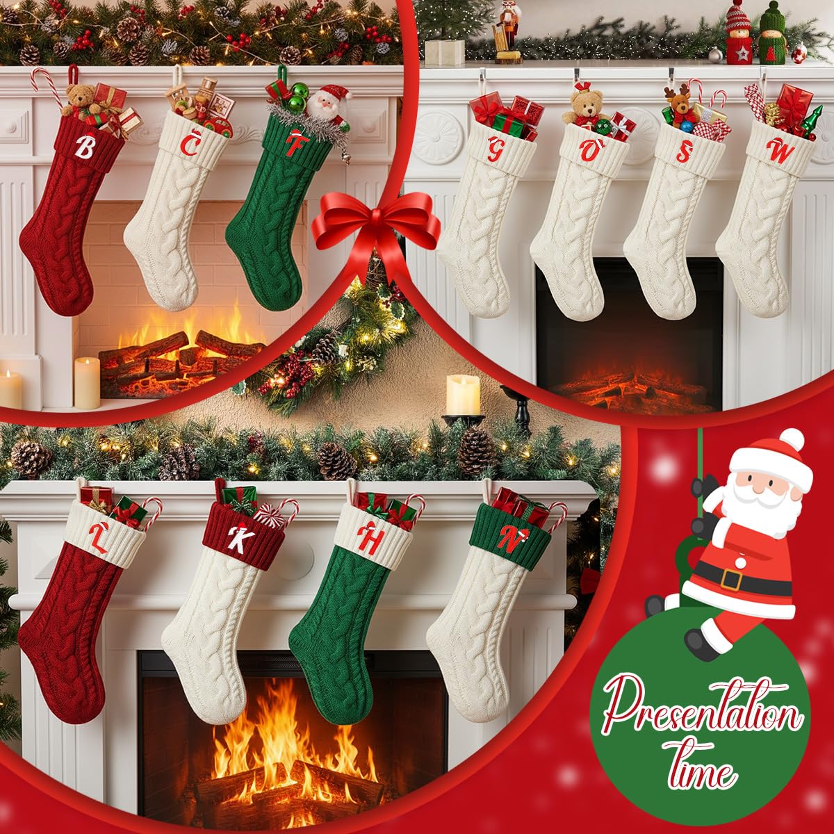Large holiday stocking decor for fireplace or tree