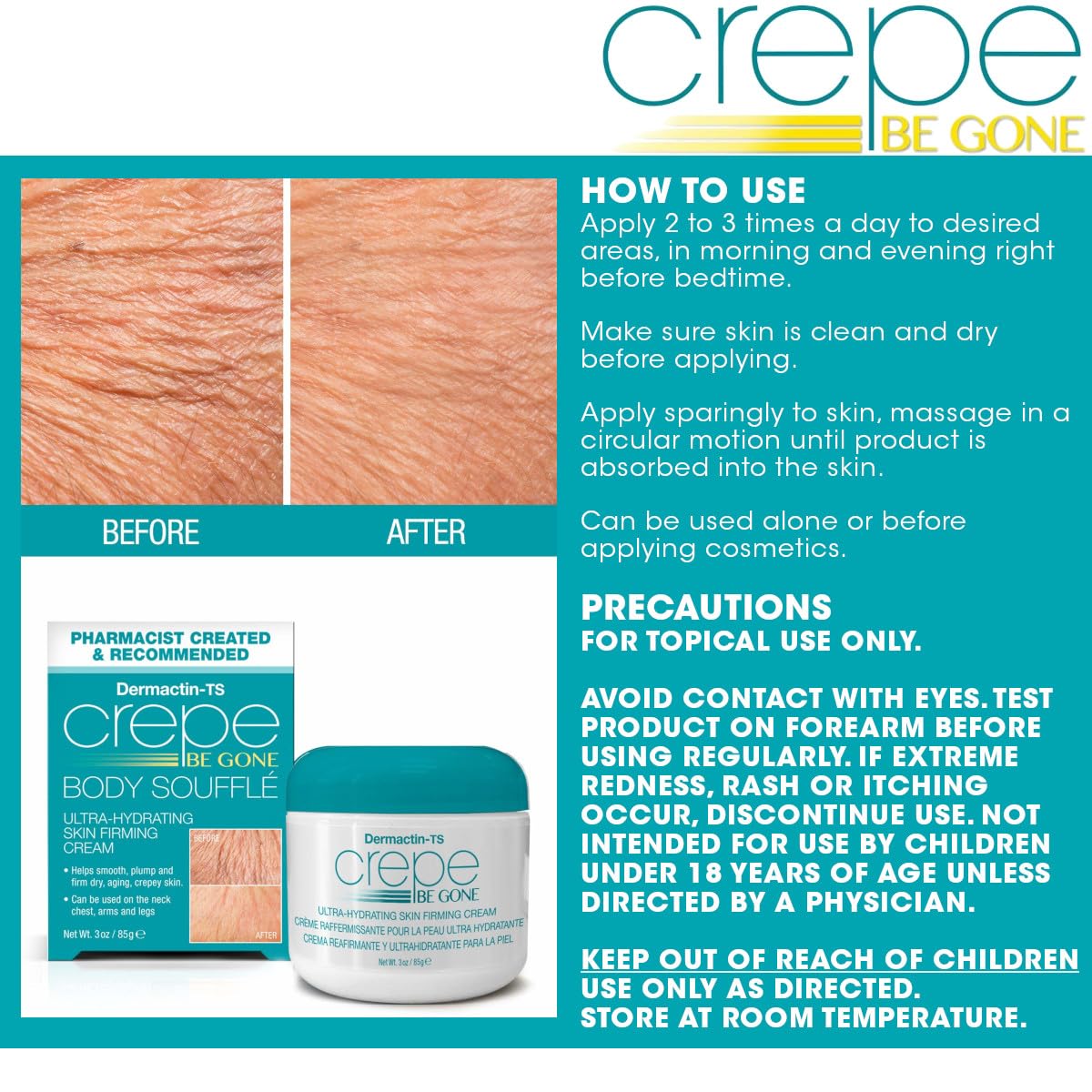 3 ounce jar packaging for Dermactin Crepe Be Gone