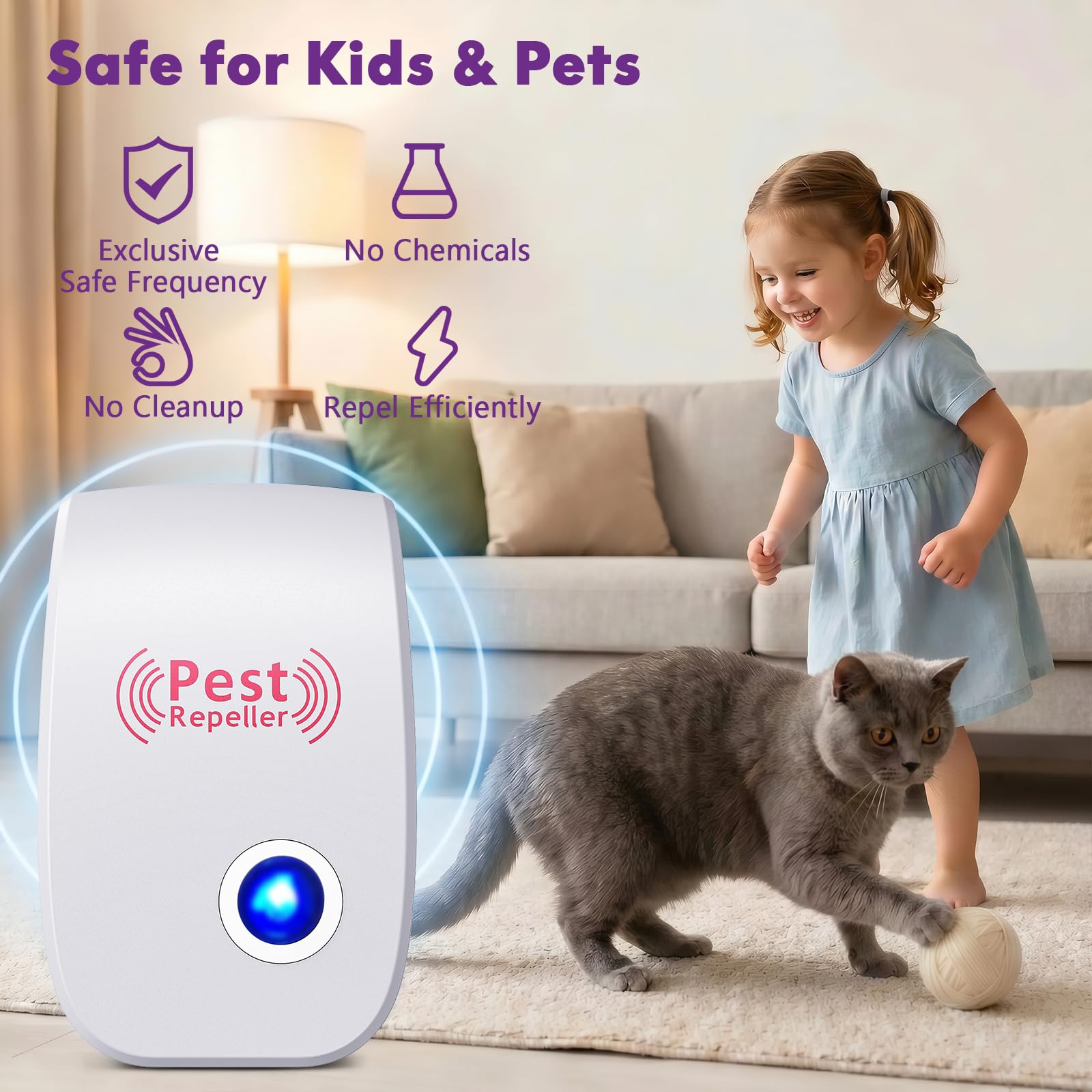 Ultrasonic mouse pest repeller unit showing 1100 sq ft coverage