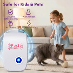 Ultrasonic mouse pest repeller unit showing 1100 sq ft coverage