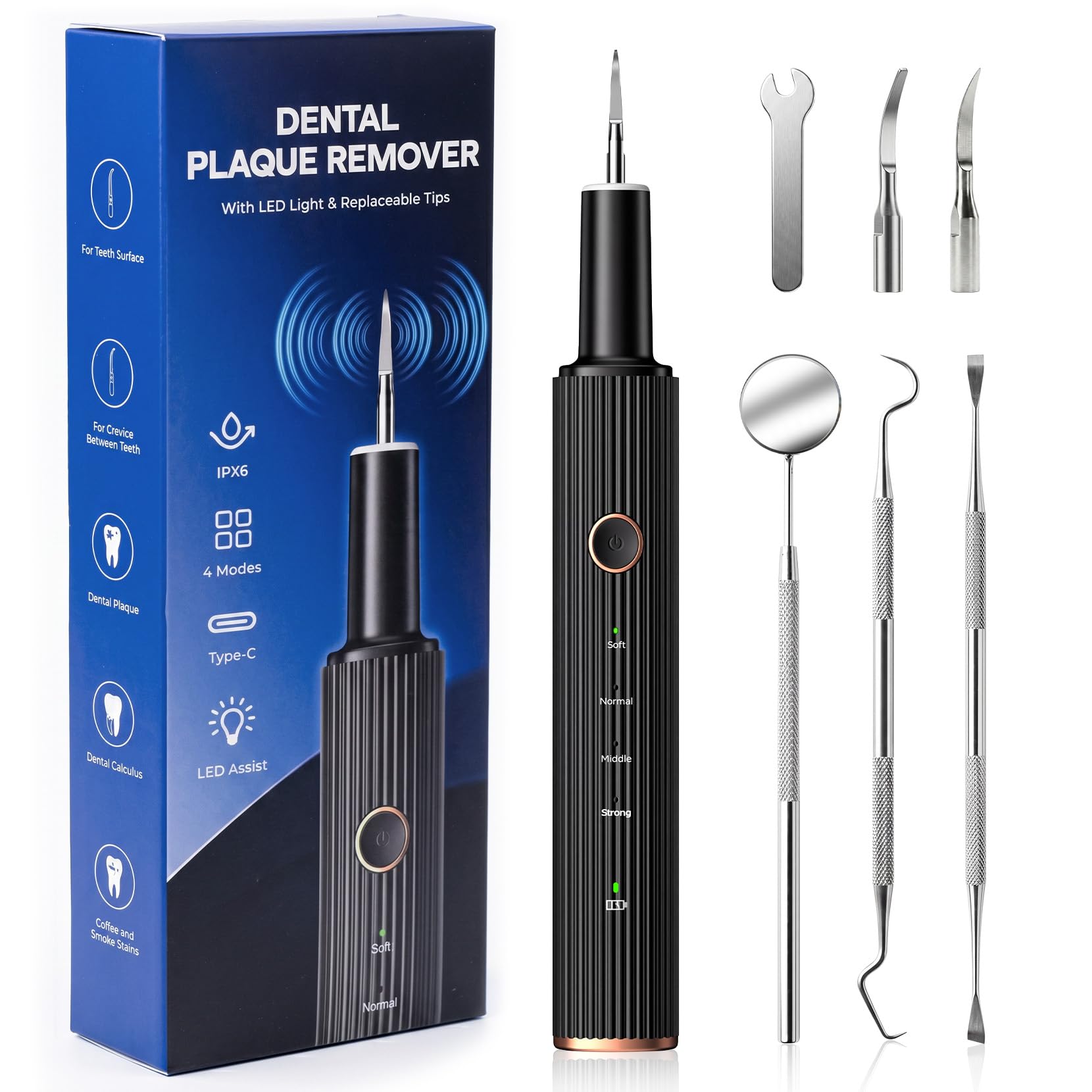 Ultrasonic plaque remover teeth device with LED light