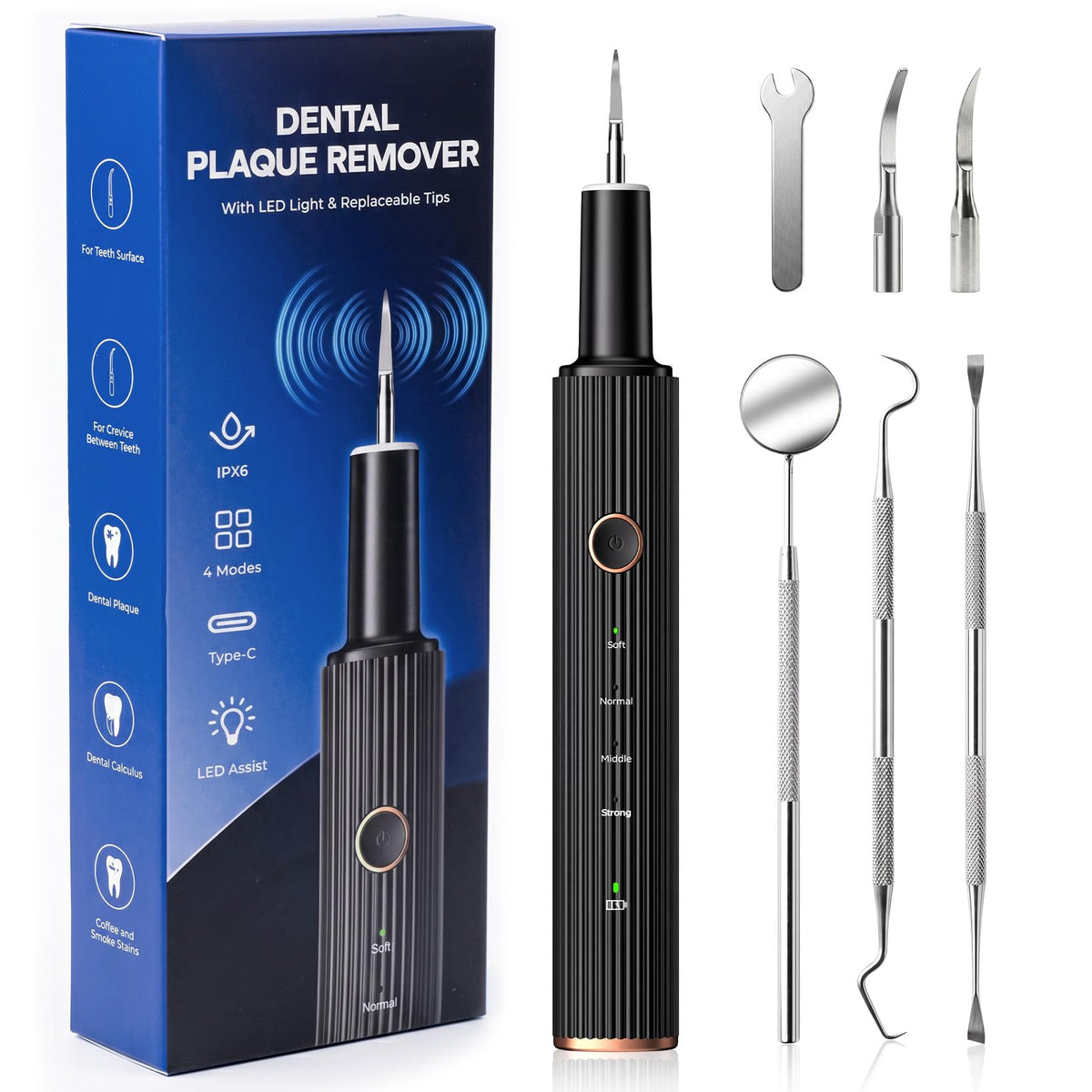 Ultrasonic plaque remover teeth device with LED light