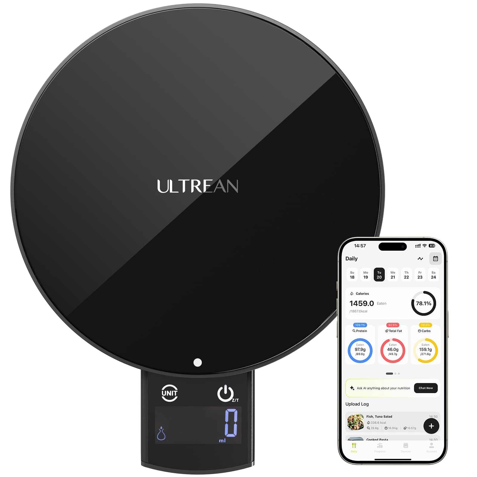 Ultrean smart food scale with NutriScale app and AI insights