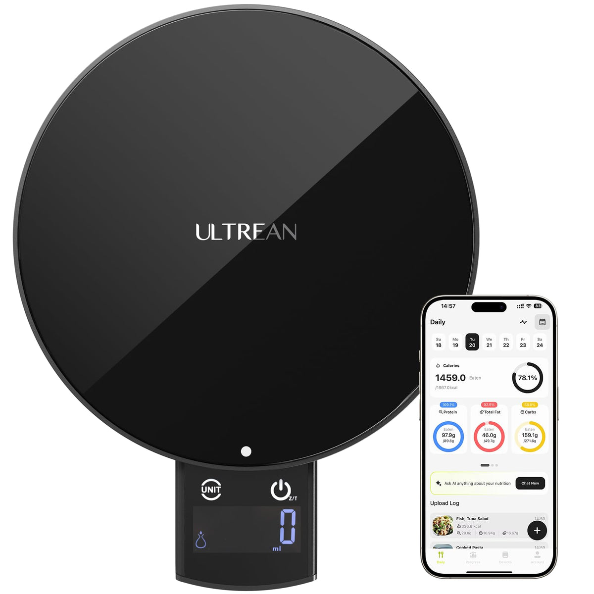 Ultrean smart food scale with NutriScale app and AI insights