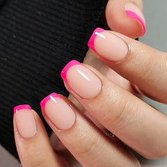 Hot pink French tips nude base press on nails UNA GELLA