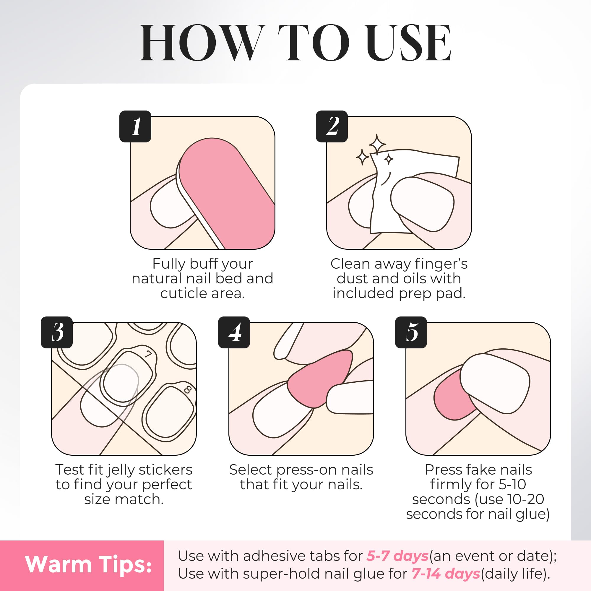Nude pink press on nails short square UNA GELLA 16 sizes
