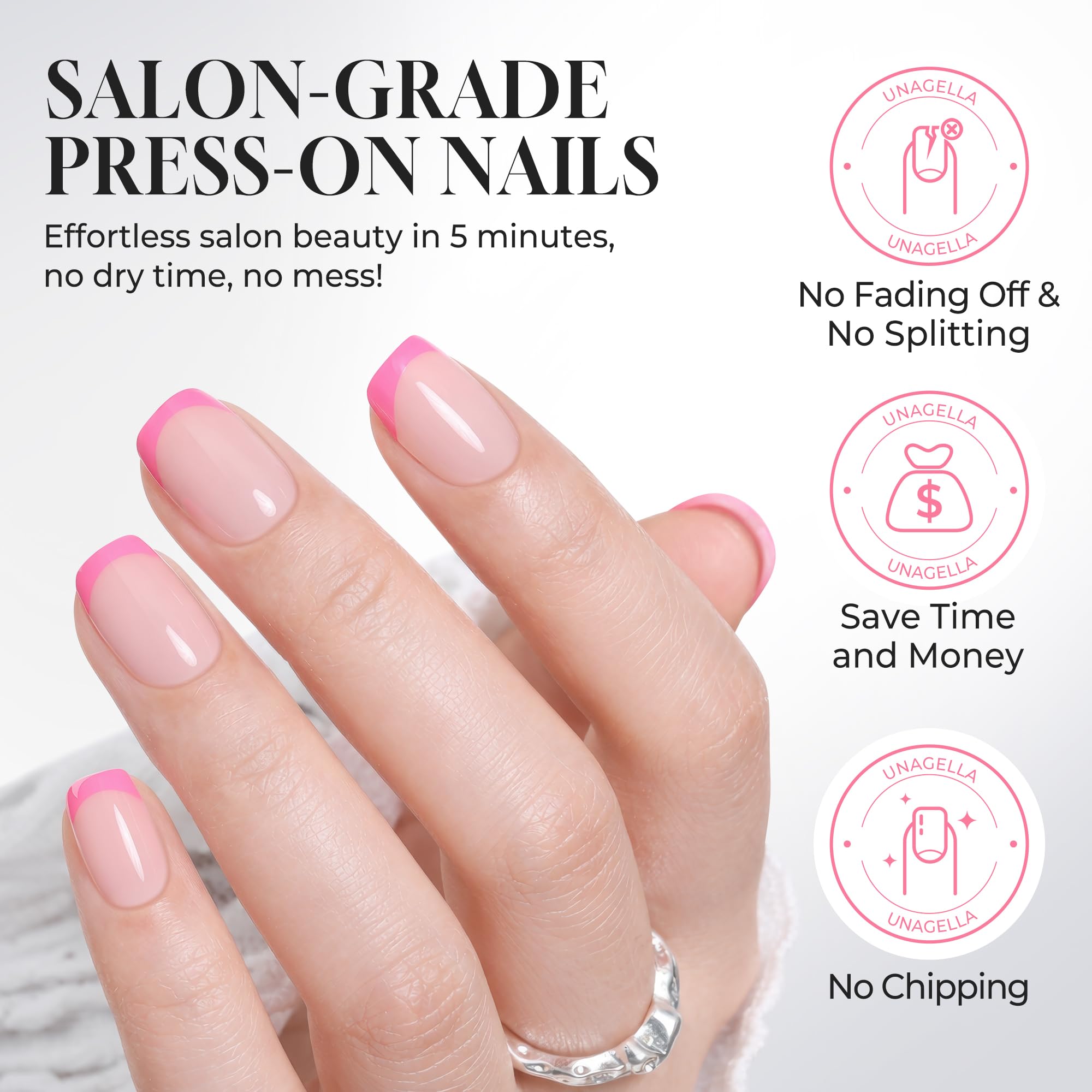 Short square nails with reinforced tip UNA GELLA